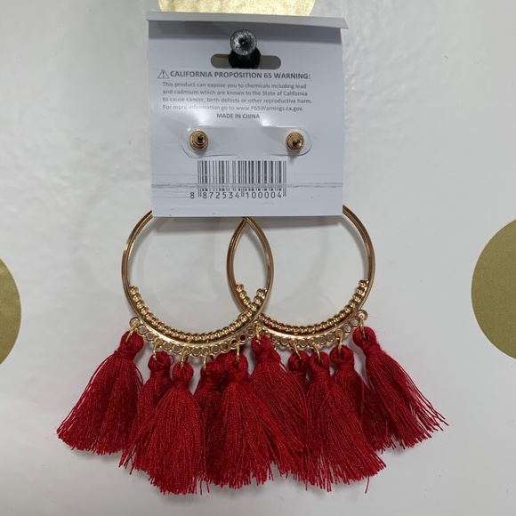 NWT Red ang Gold Tassel Earrings - Picture 2 of 2